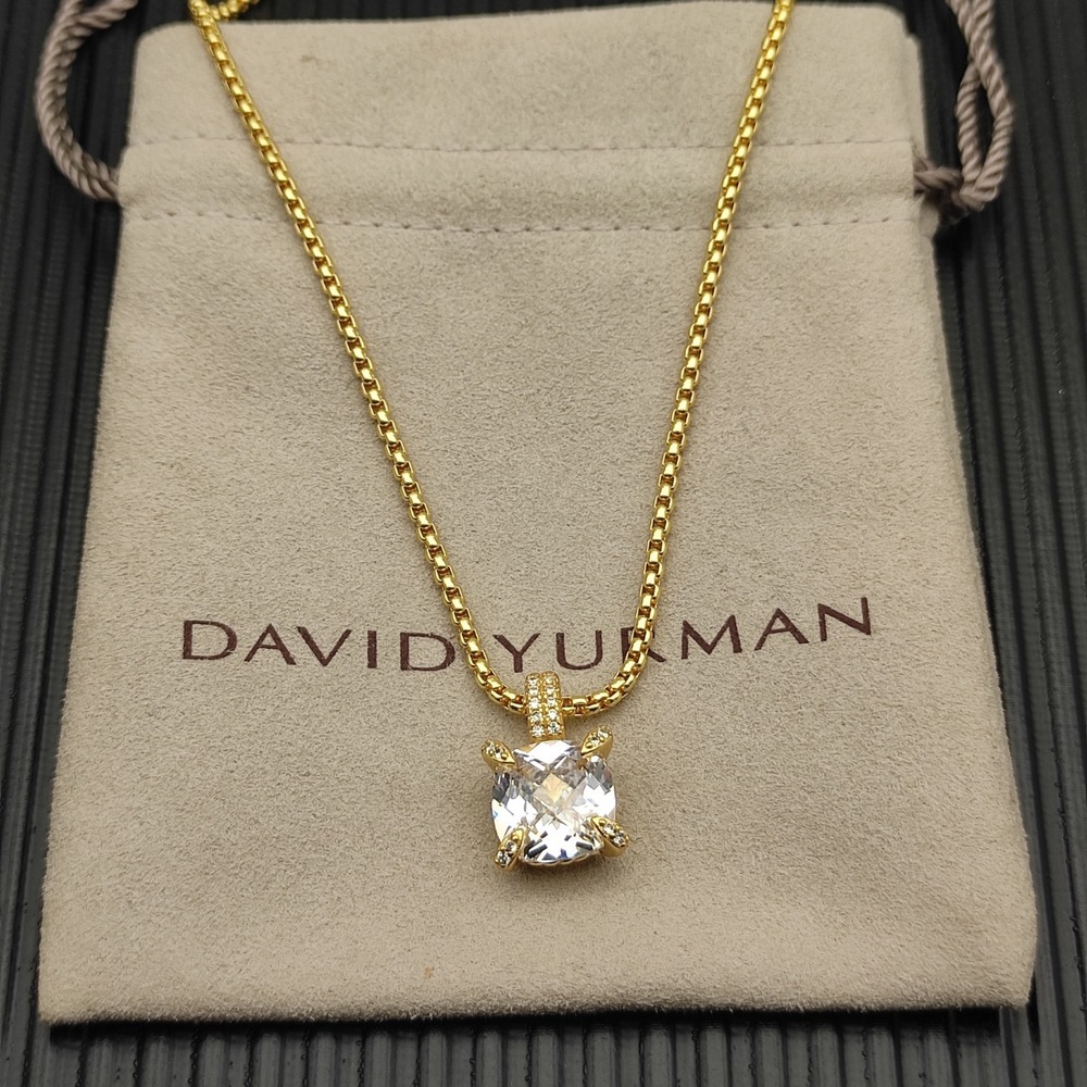 David Yurman Gold-plated Four-Prong White Diamond Necklace